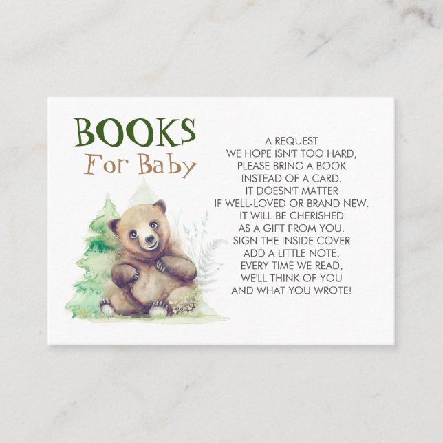Carte De Visite Baby shower Petits Livres Ours Pour Bébé (Devant)