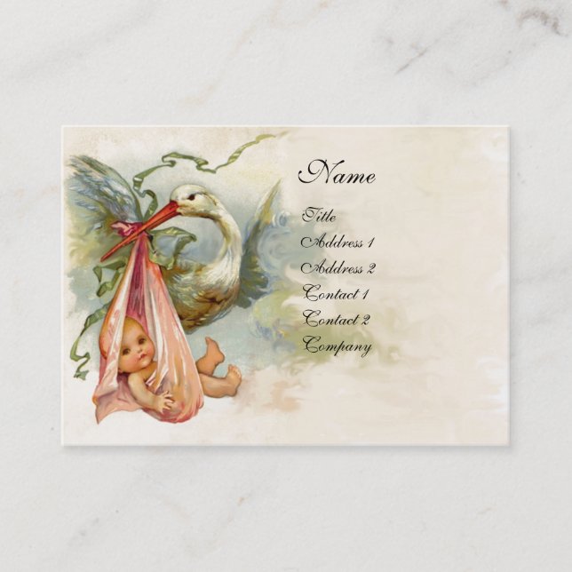 CARTE DE VISITE BABY SHOWER STORK 2 (Devant)