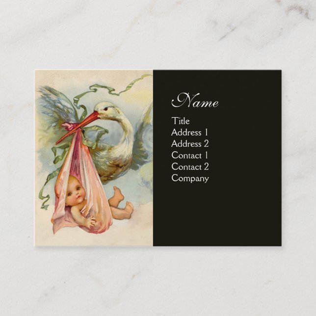 Carte De Visite BABY SHOWER STORK 2, noir (Devant)