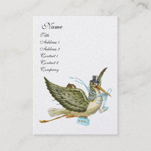 Carte De Visite BABY SHOWER STORK, Blue White Pearl Paper