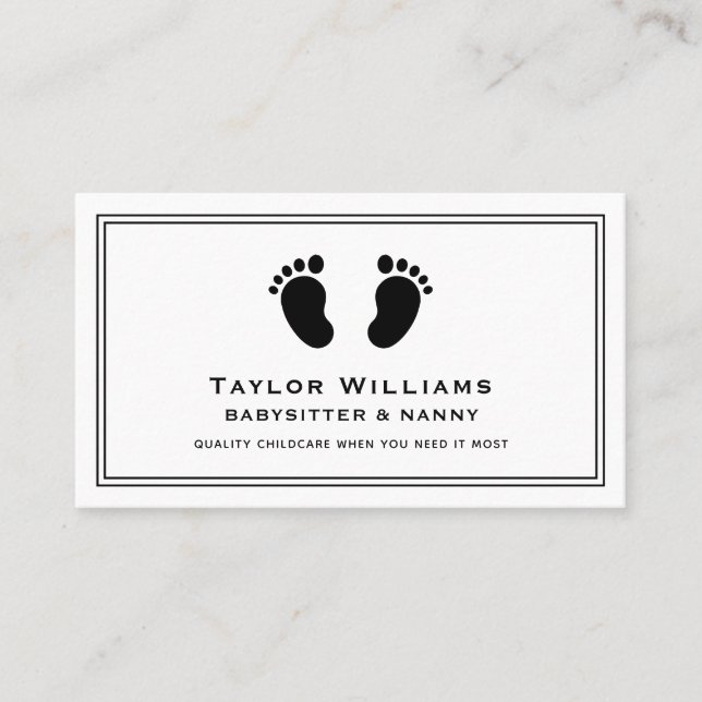 Carte De Visite Babysitter Babysitting Nanny Pieds Noir Blanc (Devant)