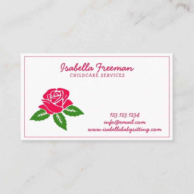 Carte De Visite Babysitter Moderne Floral Rose Girly Babysitting (Devant)