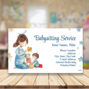 Carte De Visite Babysitter Nanny Garde d'enfants Aquarelle Jouer