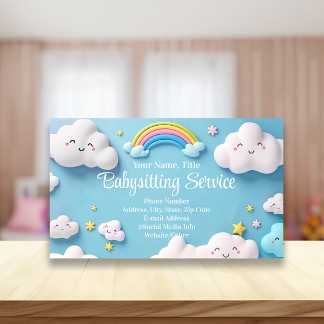 Carte De Visite Babysitter Nanny Garde d'enfants Joyeux nuages (pastel babysitting childcare business cards)