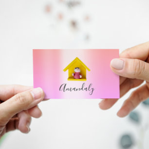 Carte De Visite Babysitter Nanny Garderie Enfant Rose mignonne Acc