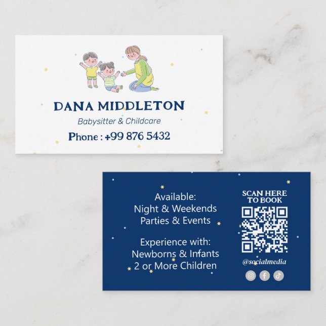Carte De Visite Babysitter Professionnel | Bleu marine (Devant / Derrière)