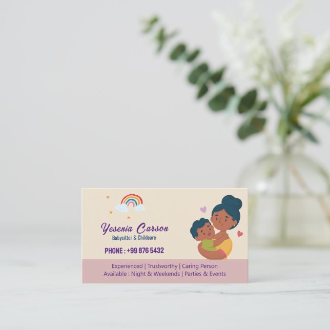 Carte De Visite Babysitter Professionnel | Cute arc-en-ciel (Debout devant)