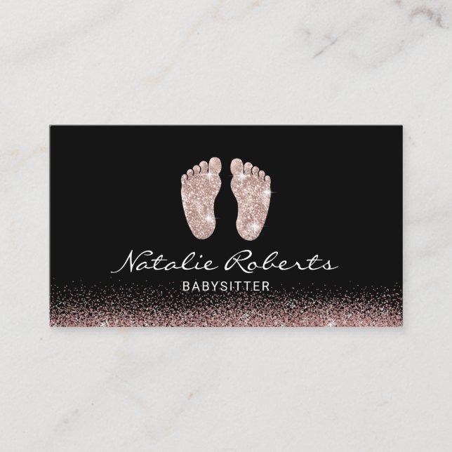 Carte De Visite Babysitter Rose Gold Parties scintillant Pieds Nan (Devant)