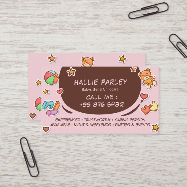 Carte De Visite Babysitter | stickers chocolat mignon (Devant/Arrière en situation)