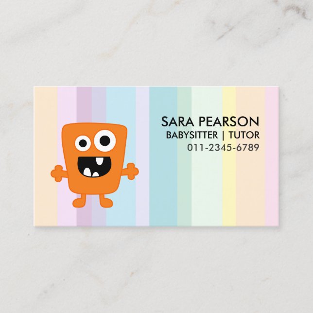 Carte De Visite Babysitter Tutor Child Care Orange Monster Alien (Devant)