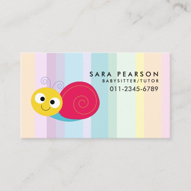 Carte De Visite Babysitter Tutor Garde d'enfants mignon escargot (Devant)