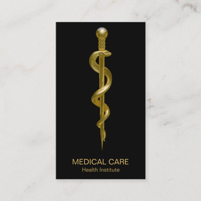Carte De Visite Bague Classy d'Asclepius Médicale Gold sur Noir (Devant)