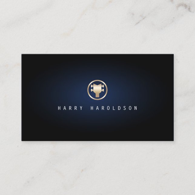 Carte De Visite Baid Gold Bass Guitare Headstock Icône Blue Glow (Devant)