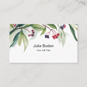 Carte De Visite Baies et Branches Aquarelle Rustique