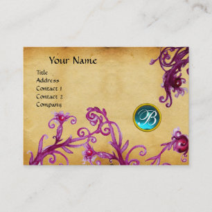 Carte De Visite BAIES MAGIQUES MONOGRAMME, parchemin bleu aquamari