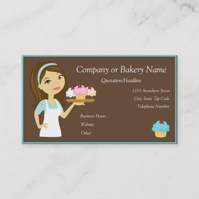 Carte De Visite Baker de petit gâteau de brune/Aqua/carte de (Devant)