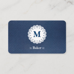 Carte De Visite Baker Lace Monogram Motif bleu