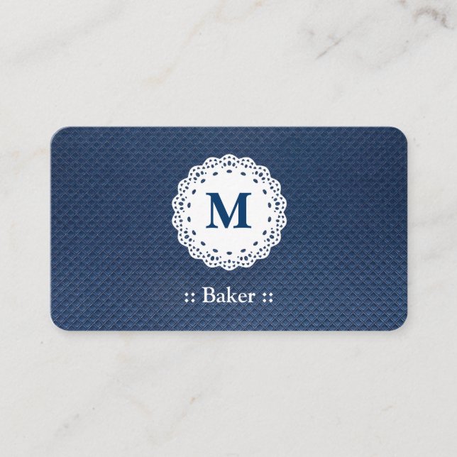 Carte De Visite Baker Lace Monogram Motif bleu (Devant)
