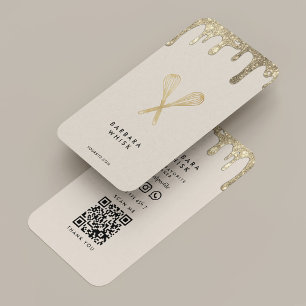 Carte De Visite Baker Whisk Faux Gold Drier Caterer Beige