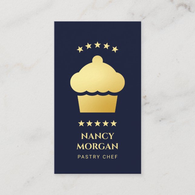 Carte De Visite Bakery Pastry Chef Cupcake Navy And Gold  (Devant)
