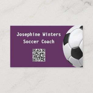 Carte De Visite Bal de soccer minimaliste violet QR Code Football 