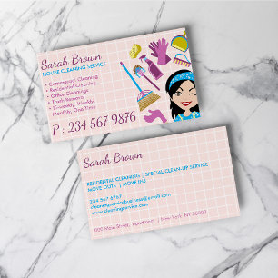 Carte De Visite Balai de dessin animé rose pour service de nettoya