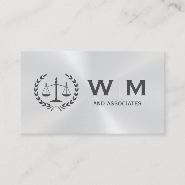 Carte De Visite Balance de la Justice Monogramme Métal Brillant (Devant)
