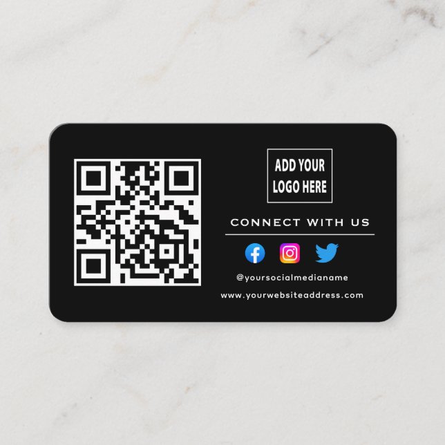 Carte De Visite Balayage de suivi en noir blanc pour se connecter  (Devant)