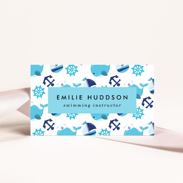 Carte De Visite Baleines Bleues, Instructeur de natation, Entraîne (Créateur téléchargé)