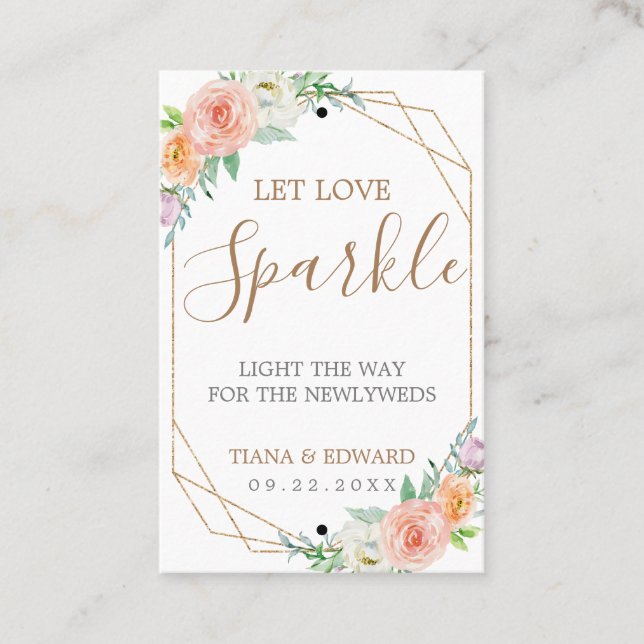 Carte De Visite Balise Mariage Sparkler de fleurs d'aquarelle géom (Devant)