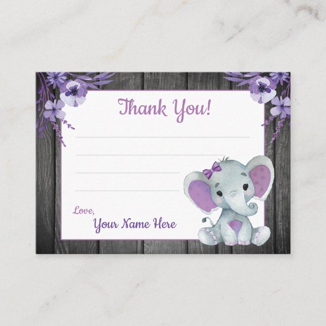 Carte De Visite Balises de petit Merci avec Eléphant de texte viol (Devant)