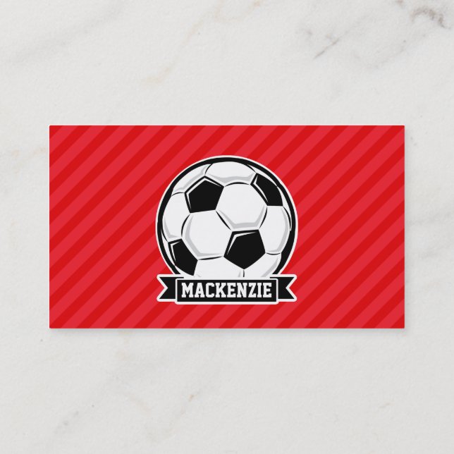 Carte De Visite Balle de soccer sur bandes diagonales rouges (Dos)