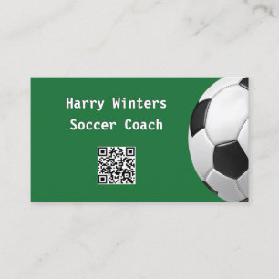 Carte De Visite Ballon de football vert code QR minimal Football C