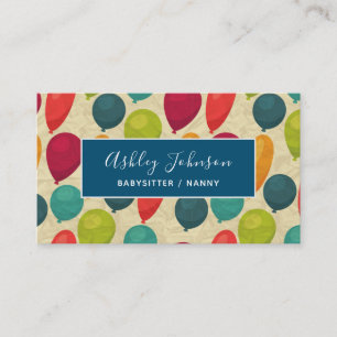 Carte De Visite Ballons colorés Babysitter Nanny Papier Garde d'en
