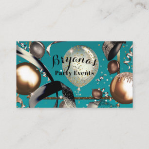 Carte De Visite Ballons dorés Turquoise Noir Planificateur de fête