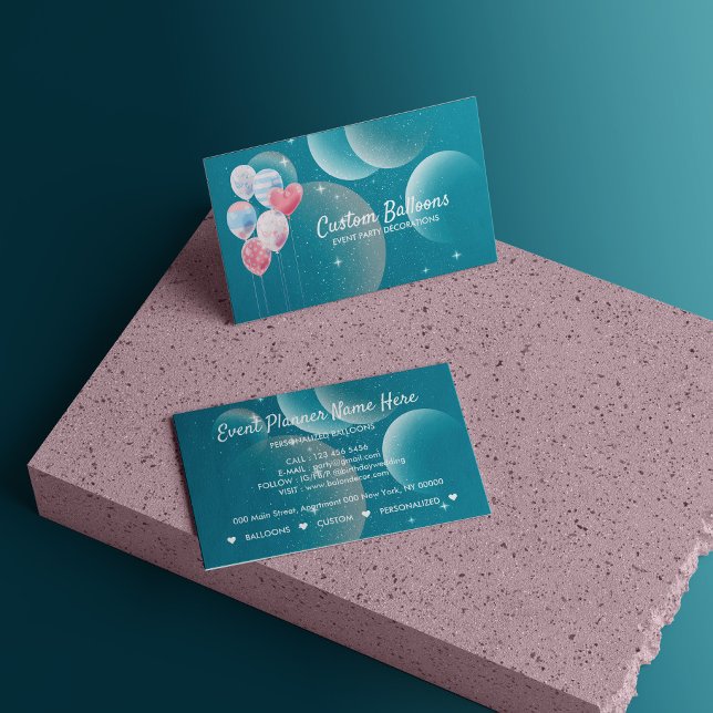 Carte De Visite Ballons Événement Fête Planificateur Décor Marine  (Balloons Event Party Planner Decor Navy Green Business Card)