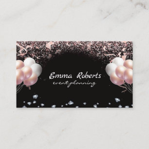 Carte De Visite Ballons noirs rose argent Planification moderne de