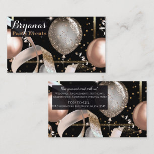 Carte De Visite Ballons Rose Gold Noir Chic Planificateur de fête 