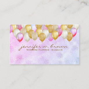Carte De Visite Balloon Party Planner or rose violet