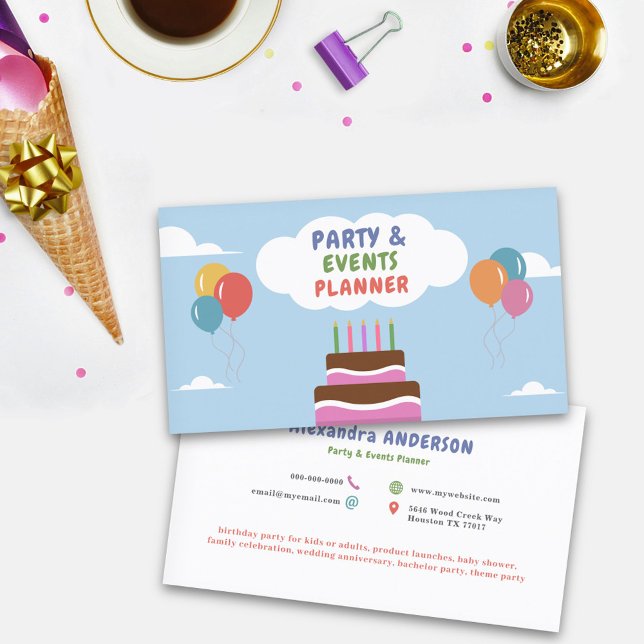 Carte De Visite Balloons - Organisateur de fête et d'événements Co (Balloons - Party & Events Planner Colorful Business Card)