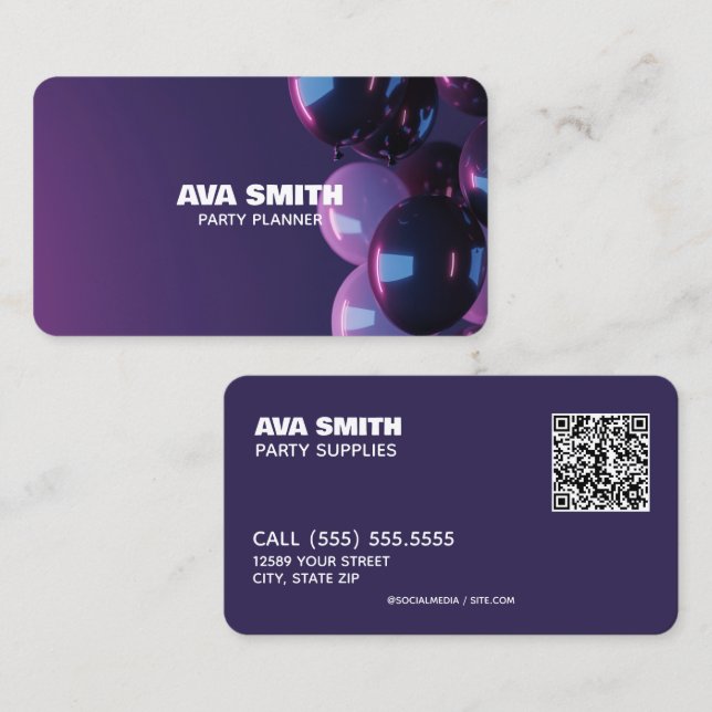 Carte De Visite 🎈 🎁 Ballotte de la partie personnalisée QR (Devant / Derrière)