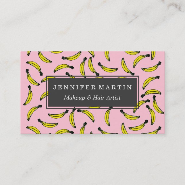 Carte De Visite Bananes peintes à la main mignonnes et rose (Devant)