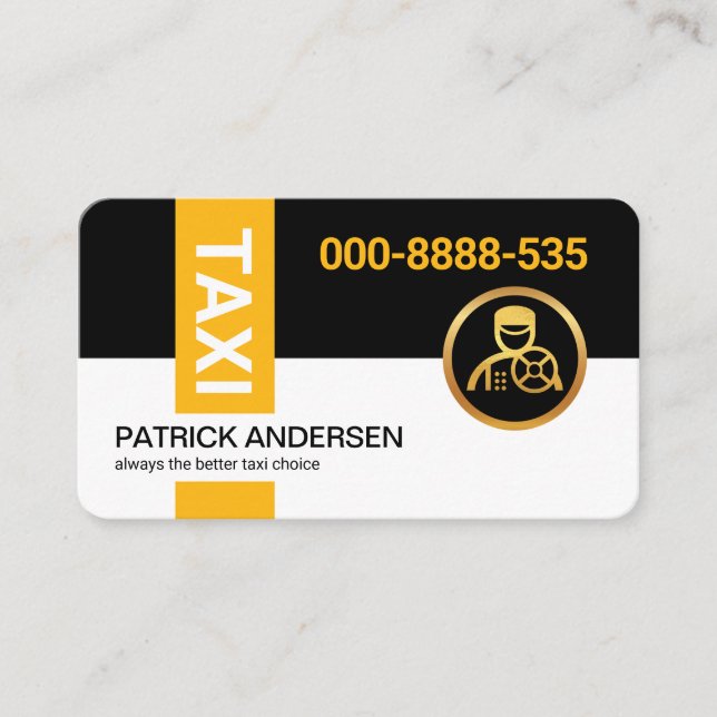 Carte De Visite Bande De Taxi Jaune Élégante Sur Couche Noire (Devant)