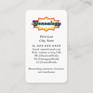 Carte De Visite Bande dessinée de généalogie Design Pop