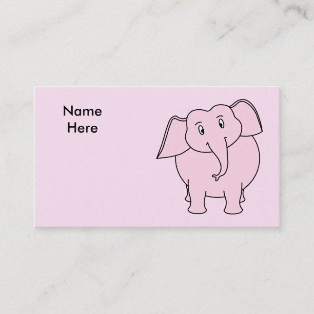 Carte De Visite Bande dessinée d'un éléphant rose (Devant)