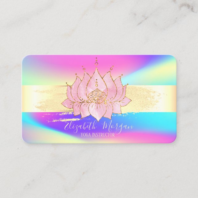 Carte De Visite Bande d'or moderne, Brush Stroke Holographic Lotus (Devant)