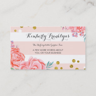 Carte De Visite Bande rose fleurs or confetti aquarelle