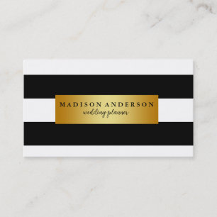 Carte De Visite Bandes Chic Noir & Blanc en Or