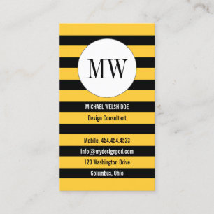 Carte De Visite Bandes d'abeilles Jaunes et Noires avec Monogramme