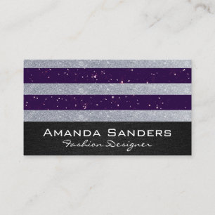Carte De Visite Bandes de Parties scintillant d'argent violet